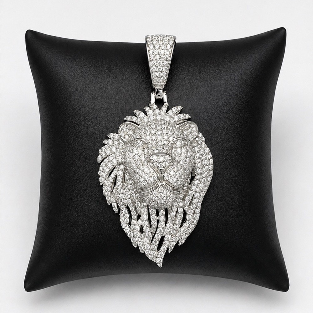 925 Sterling Silver Pave 3.30CT MOISSANITE Lion Head Men’s Pendant Iced Out